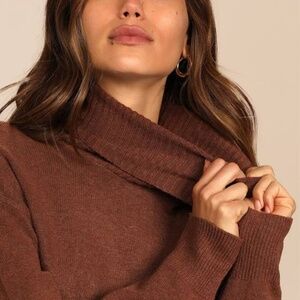 Lulus Amazing Memories Brown Turtleneck Sweater - Size M